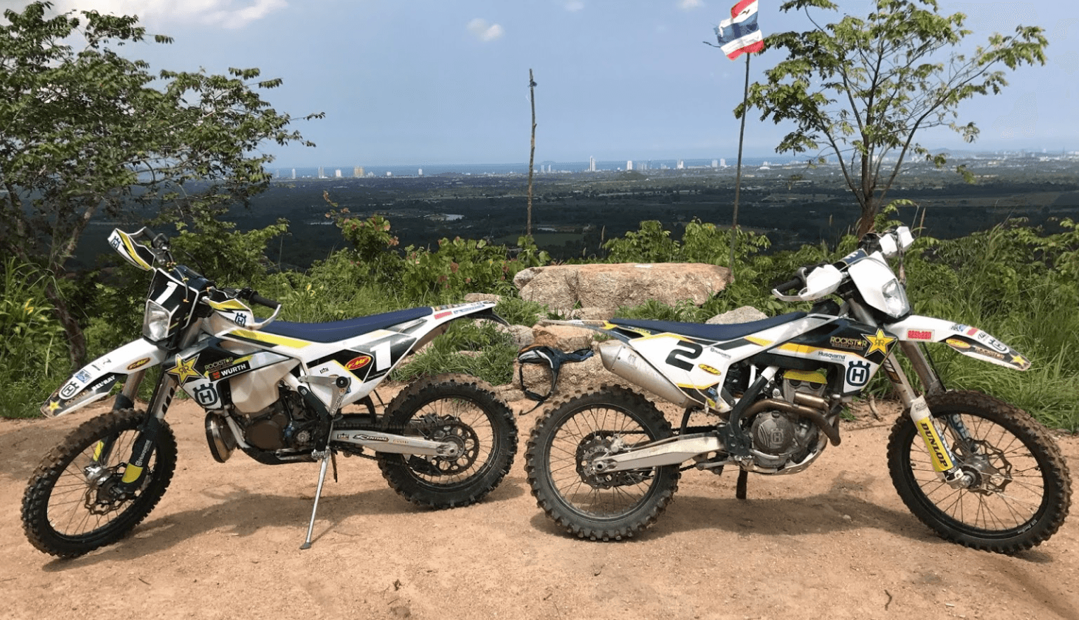 Husqvarna enduro bikes overlooking Pattaya, Thailand